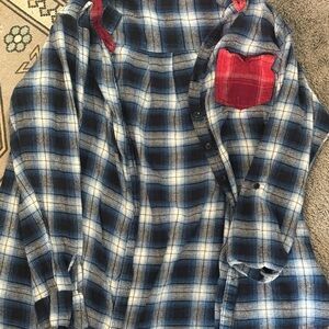 Plaid Kids' Shirt with Red Pocket Accent